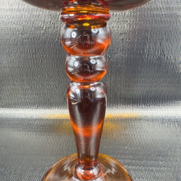 Vintage Mid Century Amber Glass Candle Holders Votive Pillar Heavy Glass Set 2 - Picture 7 of 14